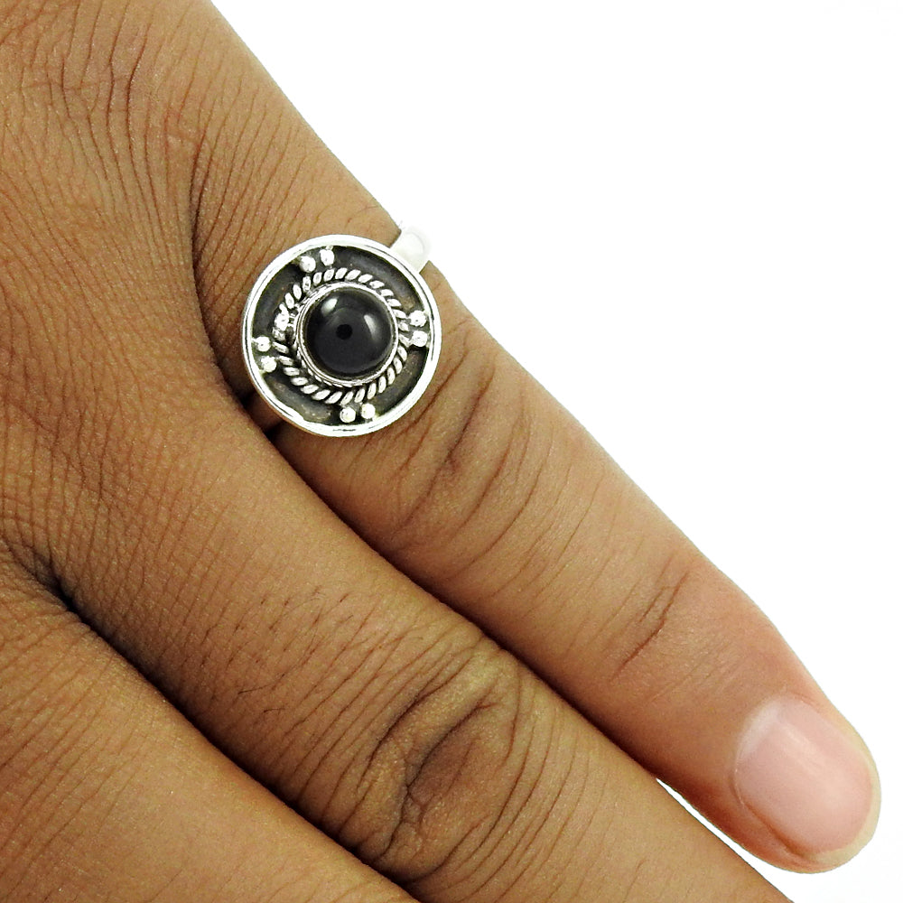 Natural Black Onyx Gemstone Solitaire Vintage Ring 925 Silver For Women E64
