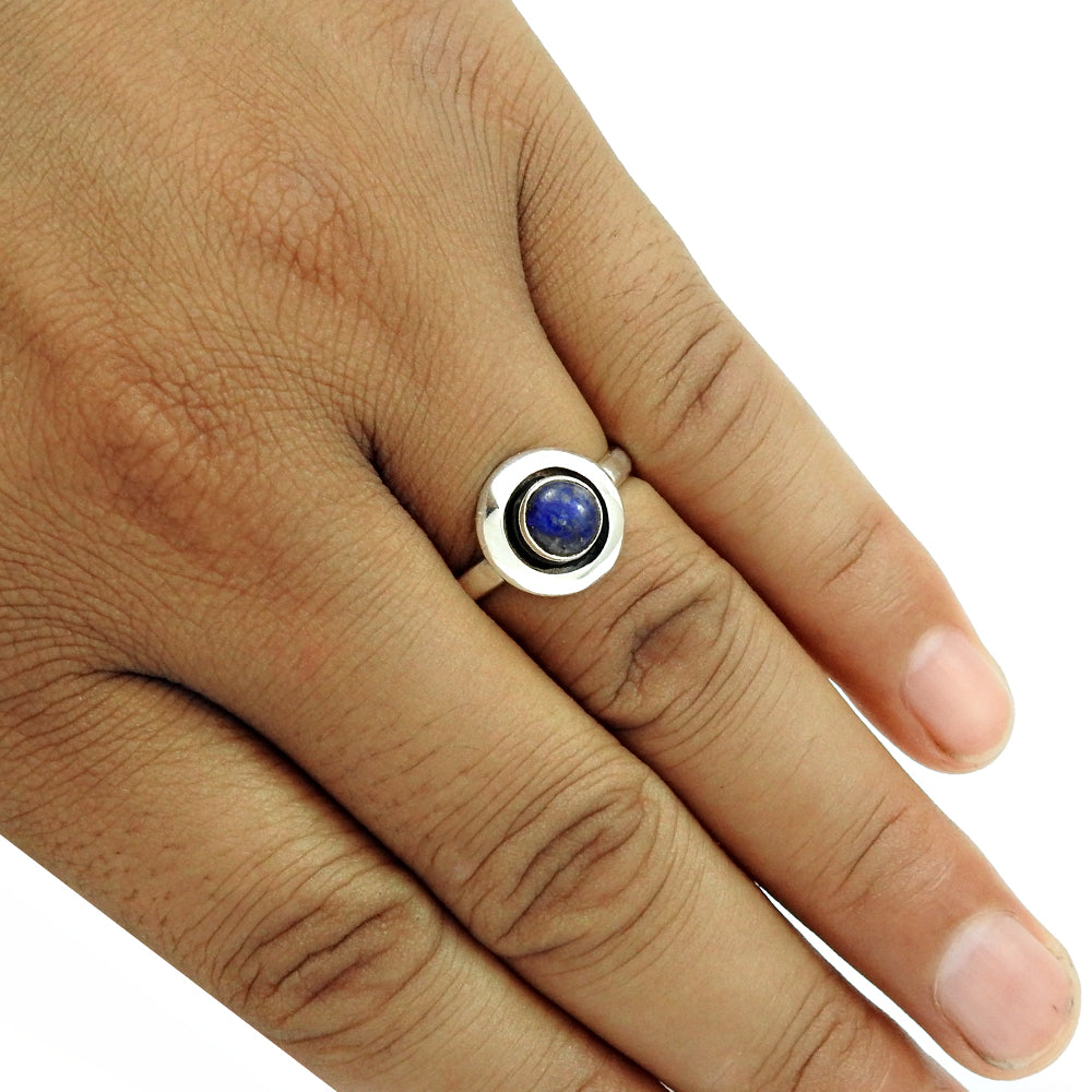 Natural Lapis Lazuli Gemstone Cocktail Boho Ring 925 Sterling Silver T8