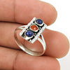 Gift For Her 925 Sterling Silver Natural Coral Lapis Lazuli Gemstone Ring