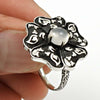 Natural Rose Quartz Statement Flower Ring 925 Oxidized Silver Jewelry U5
