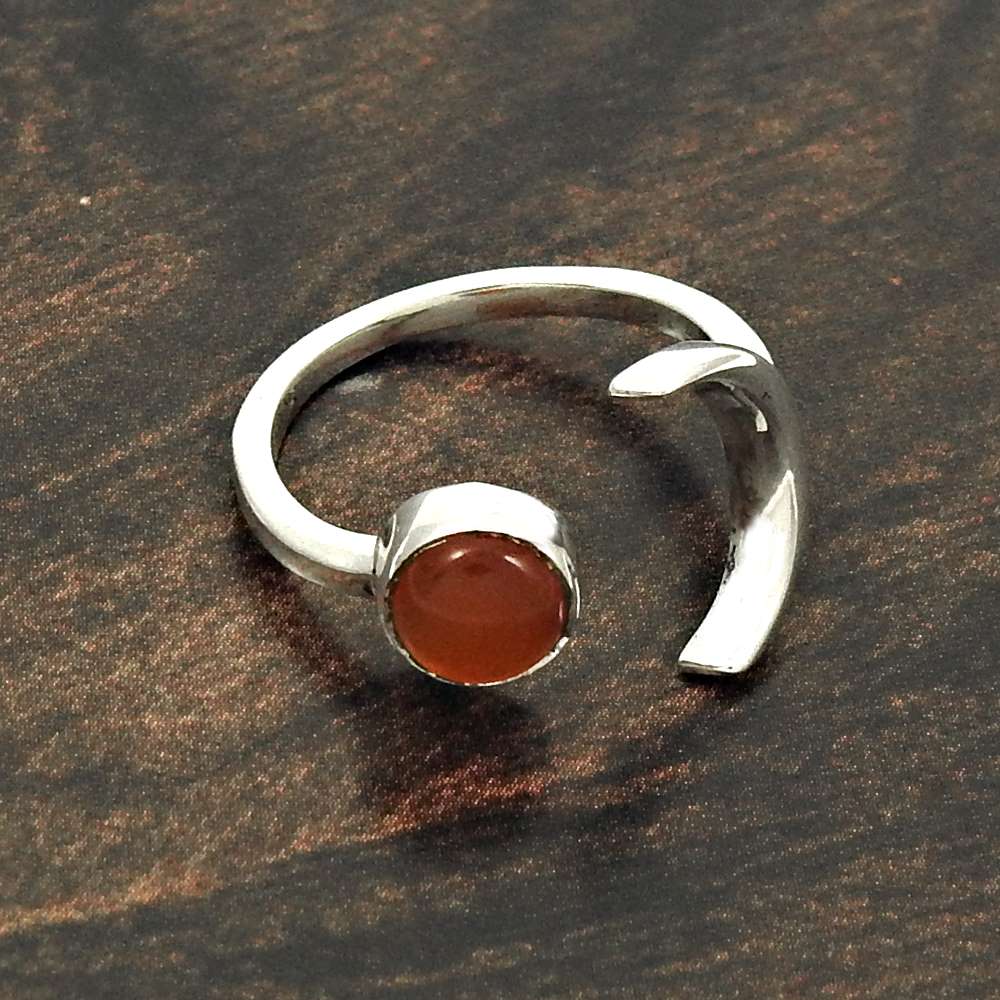Natural Carnelian Gemstone 925 Silver Solitaire Open Ring For Women B26