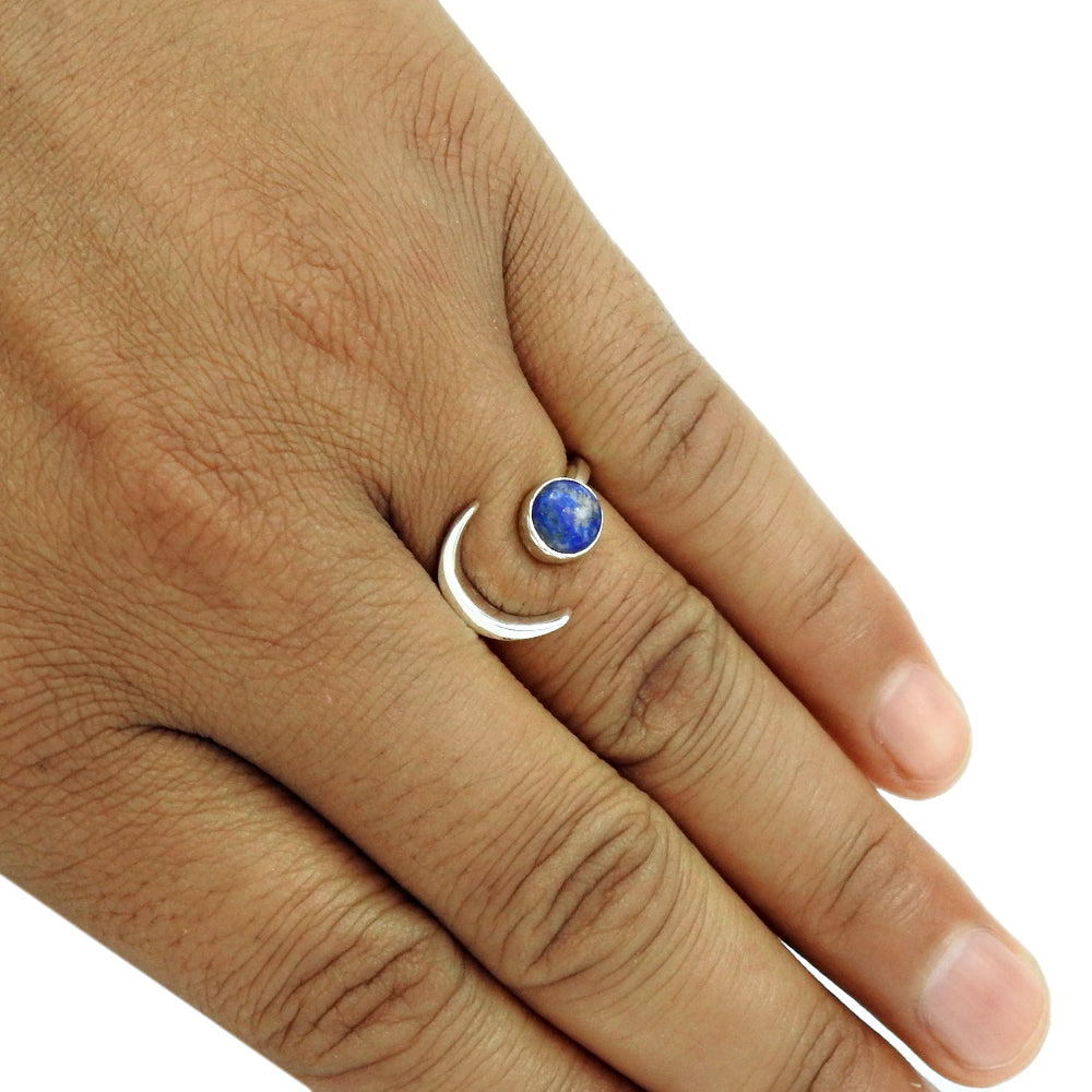 Natural Lapis Lazuli Gemstone 925 Silver Cocktail Open Ring For Girls T75