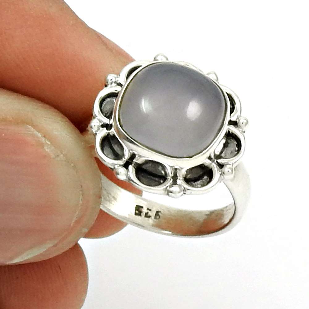 Natural Chalcedony Gemstone Statement Boho Ring 925 Silver For Women H28