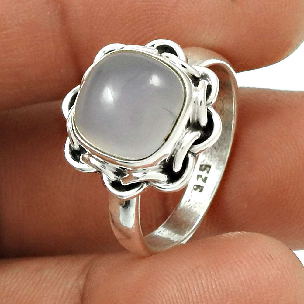 Natural Chalcedony Gemstone Sky Ring 925 Silver Wholesale Jewelry E17