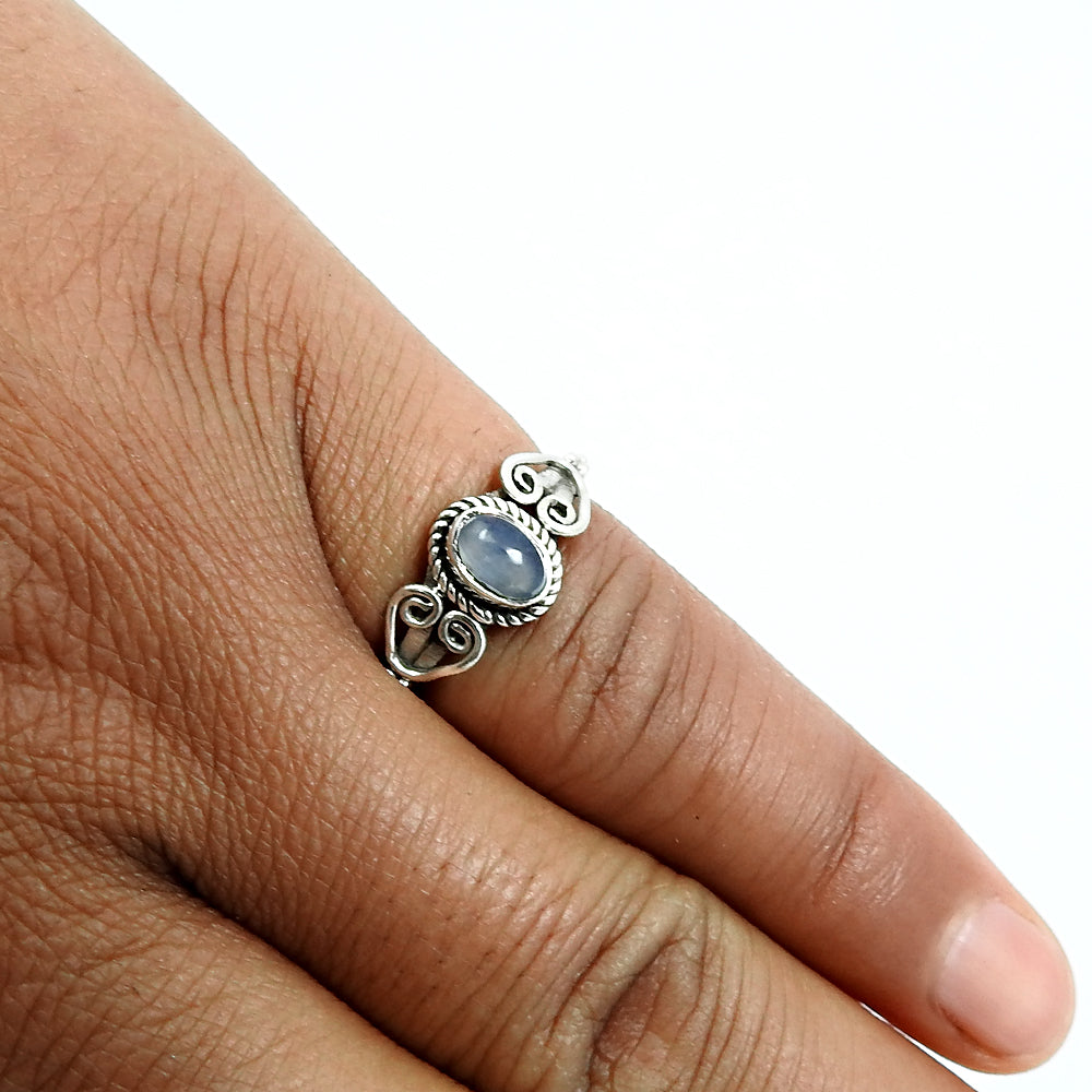 Natural Chalcedony Gemstone 925 Silver Solitaire Boho Ring For Girls R11