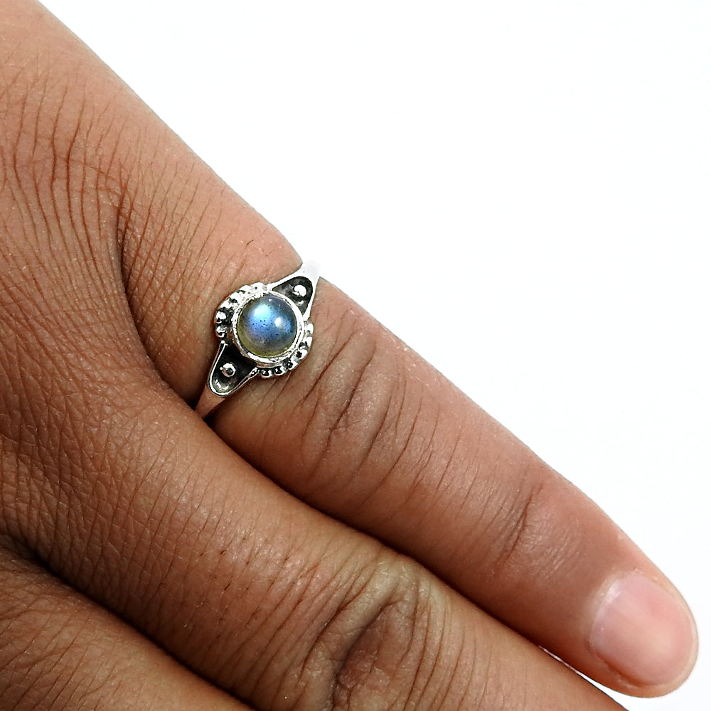 Gift For Woman Solitaire Vintage Ring 925 Silver Natural Labradorite Y11