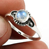 Sterling Silver Natural Rainbow Moonstone Ethnic Solitaire Promise Ring