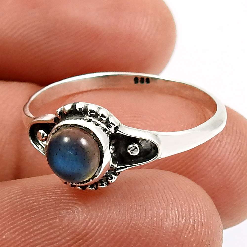 Gift For Woman Solitaire Vintage Ring 925 Silver Natural Labradorite Y11