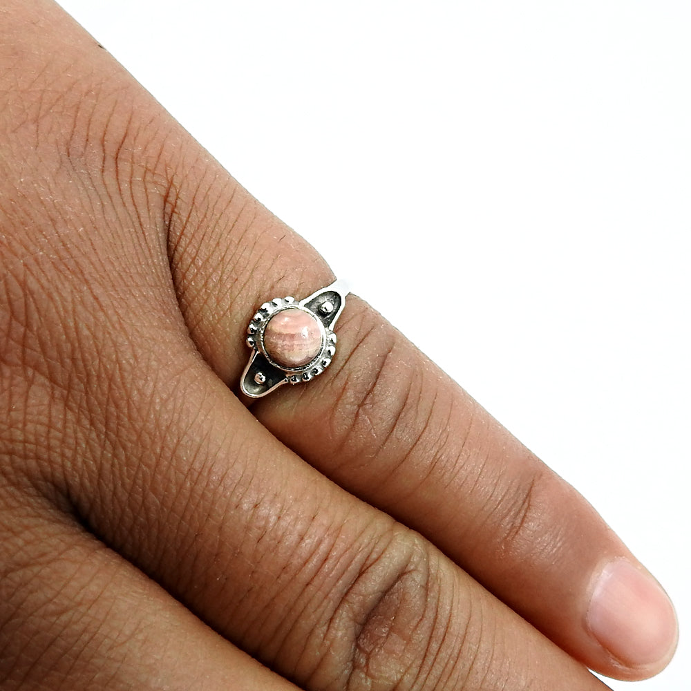 Natural Rhodochrosite 925 Silver Cocktail Tribal Ring For Girls M12