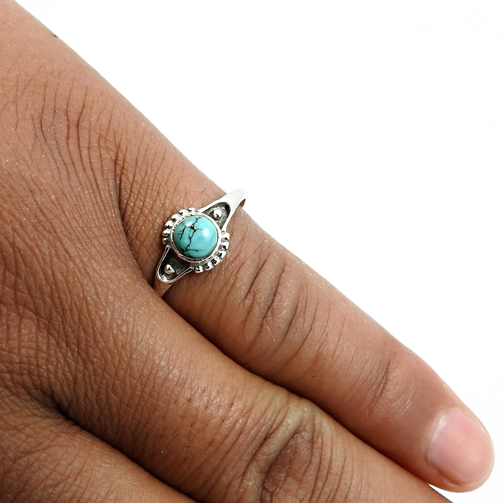 Gift For Woman Natural Turquoise Solitaire Vintage Ring 925 Silver W12