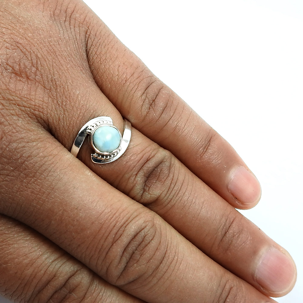 Natural Larimar Gemstone 925 Silver Statement Ring Gift For Girls R2