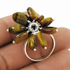 Natural Tiger Eye Gemstone Beaded Brown Ring 925 Sterling Silver M8