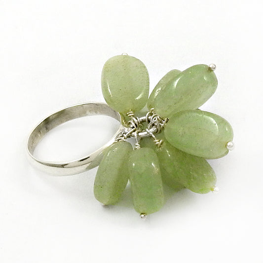 Anniversary Gift For Her Natural Aquamarine Beaded Ring 925 Silver T47