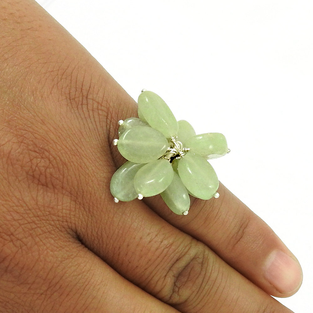 Anniversary Gift For Her Natural Aquamarine Beaded Ring 925 Silver T47