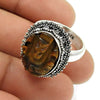 Sisters Day Sale Sterling Silver Natural Tiger Eye Cocktail Ganesha Ring