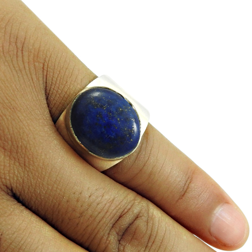 Gift For Woman Statement Ethnic Ring 925 Silver Natural Lapis Lazuli I9