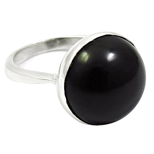 Natural Black Onyx Gemstone Solitaire Boho Ring 925 Silver For Girls U11
