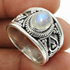 Natural Rainbow Moonstone Ring 925 Sterling Silver Gift For Her Band Z2