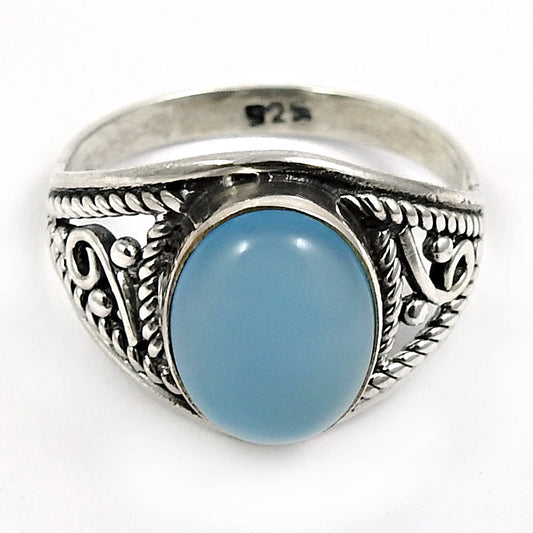 Gift For Her 925 Silver Natural Chalcedony Gemstone Cocktail Ring Z12