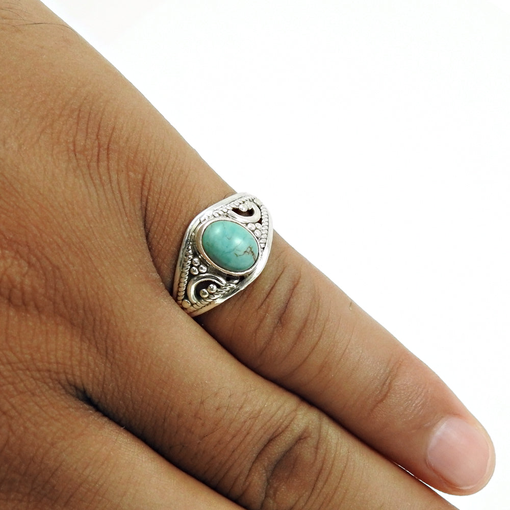 Sterling Silver Turquoise Gemstone Mother Wedding Statement Bohemian Ring