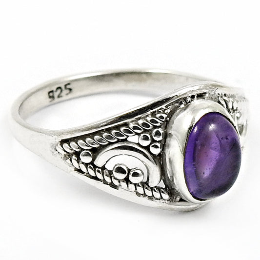 Oval Amethyst Gemstone Ethnic New Statement Art Deco Ring Sterling Silver