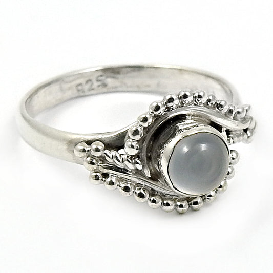 Gift For Her Natural Chalcedony Statement Bohemian Ring 925 Silver H25