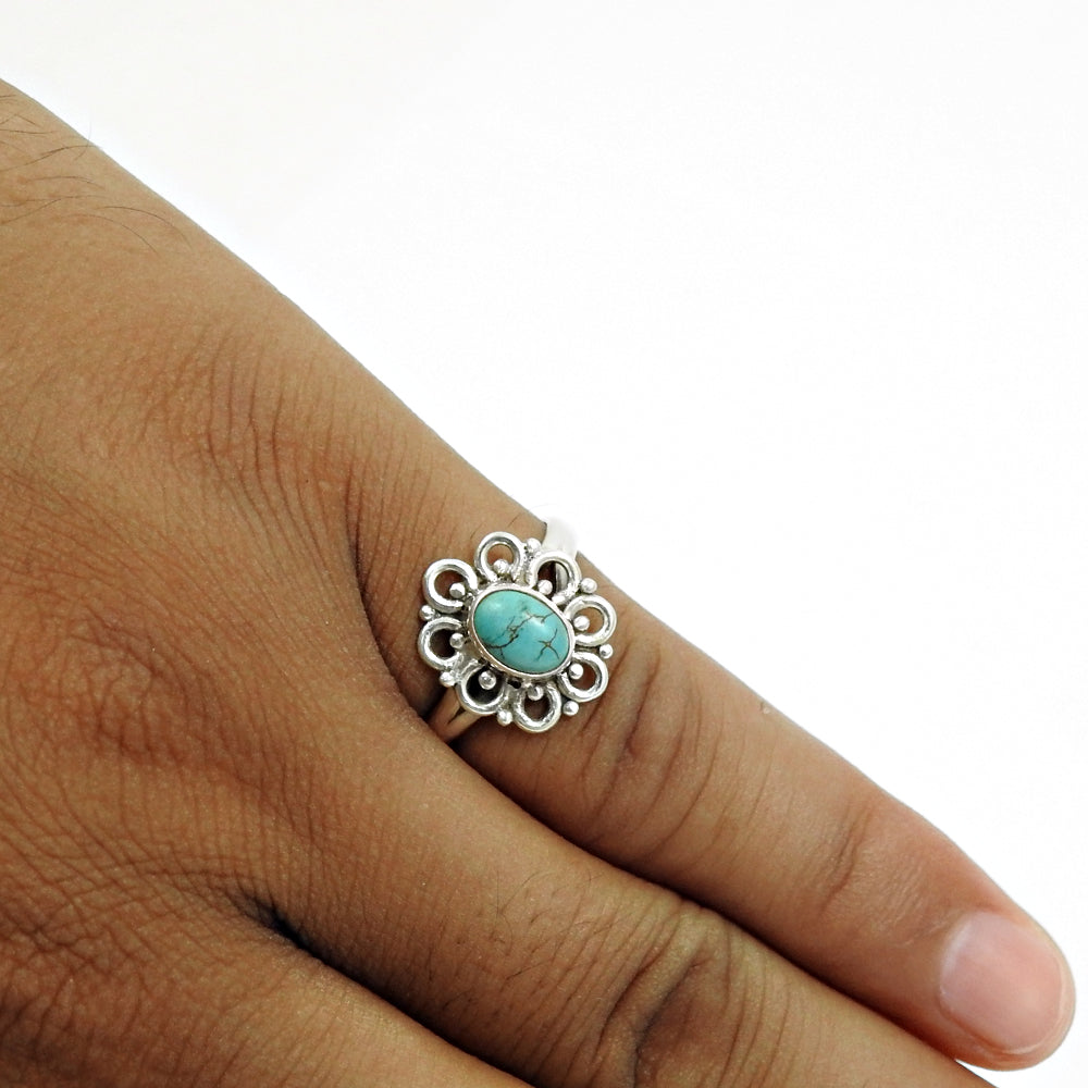 Sterling Silver Turquoise Gemstone Boho Cocktail Statement Daughter Ring