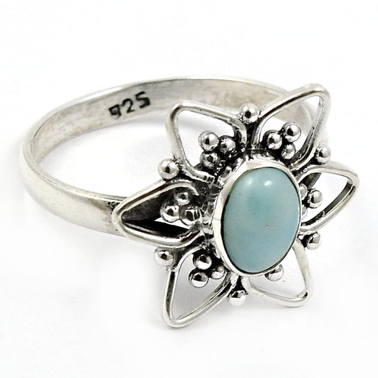 Gift For Women Cocktail Boho Ring 925 Silver Natural Larimar Gemstone P26