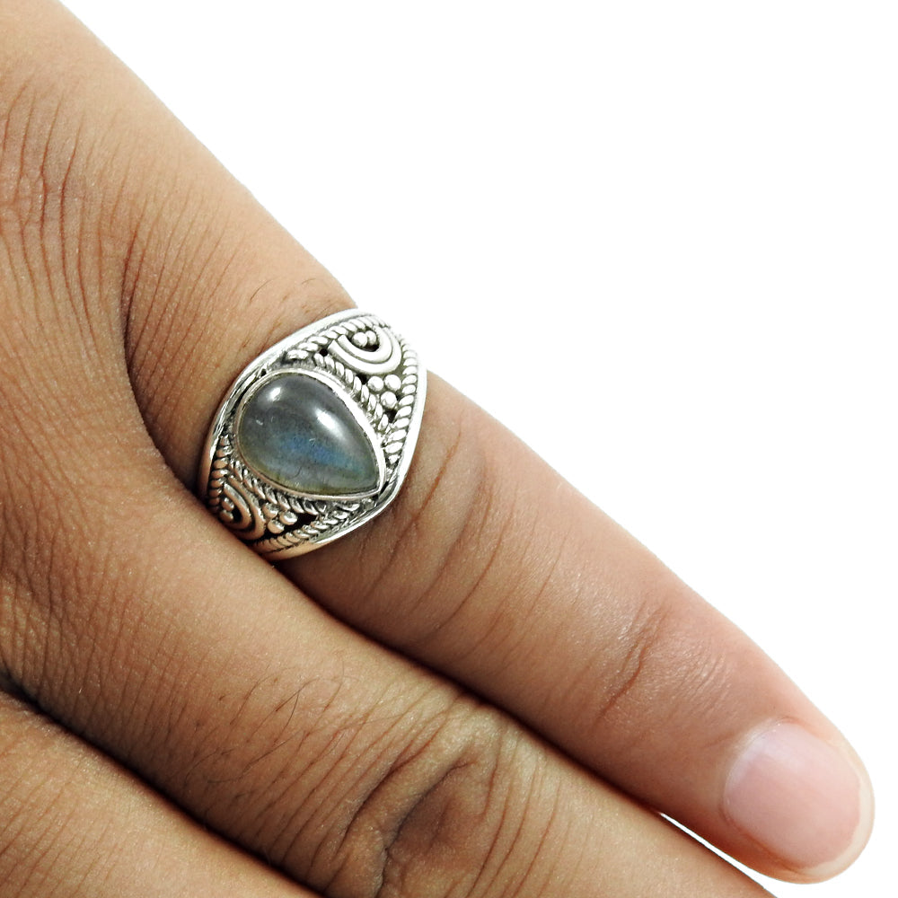Labradorite Gemstone Sterling Silver Bezel Cocktail Bohemian Wedding Ring