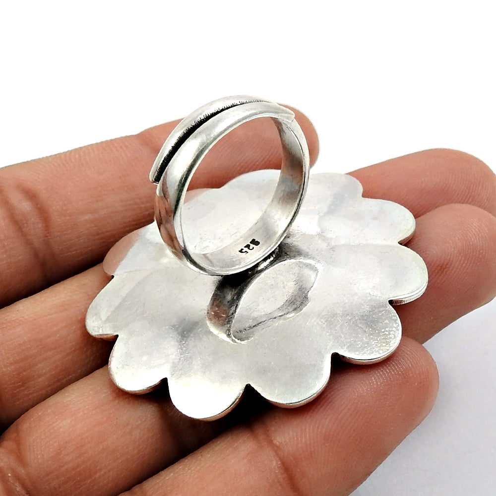 Natural Pearl 925 Silver Antique Look Oxidized Adjustable Ring For Girls Y7