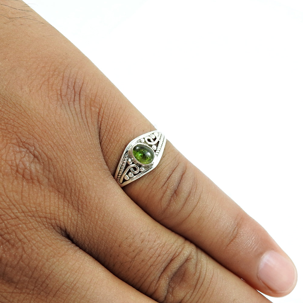 Natural Green Tourmaline Gemstone 925 Silver Cocktail Ethnic Ring For Girls A23