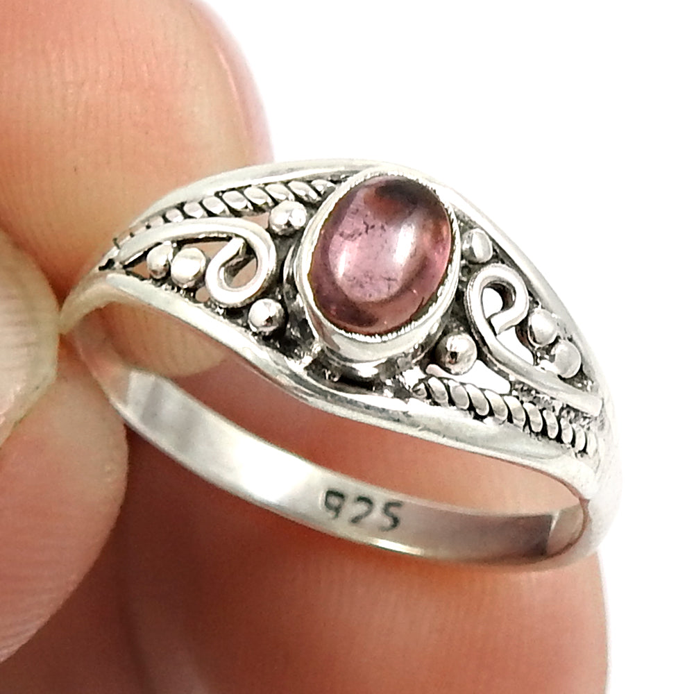 Natural Pink Tourmaline 925 Silver Statement Ethnic Ring For Women F99