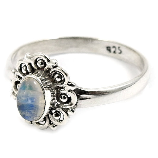 Natural Rainbow Moonstone Ethnic Ring 925 Silver Wholesale Jewelry X5