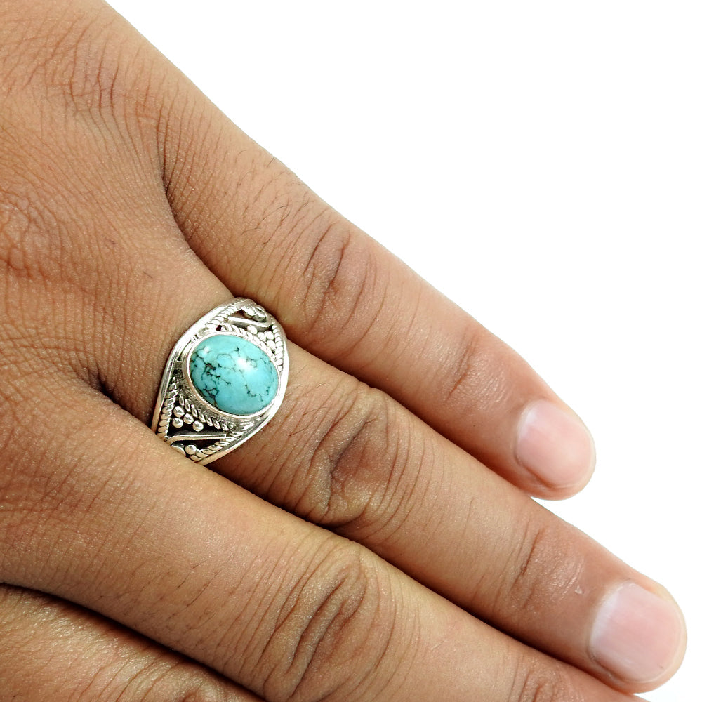 Gift For Her Natural Turquoise Statement Boho Ring 925 Silver N59