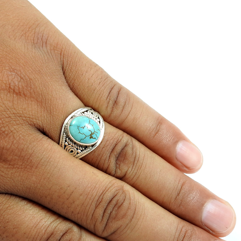 Turquoise Stone Cocktail Daughter Bohemian Wedding Ring Sterling Silver