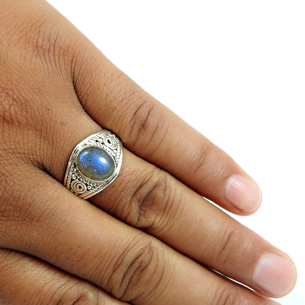 Natural Labradorite Gemstone 925 Silver Solitaire Boho Ring For Women X33