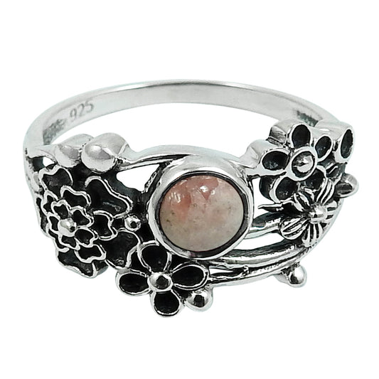 Natural Rhodochrosite 925 Silver Cocktail Flower Ring For Girls V93