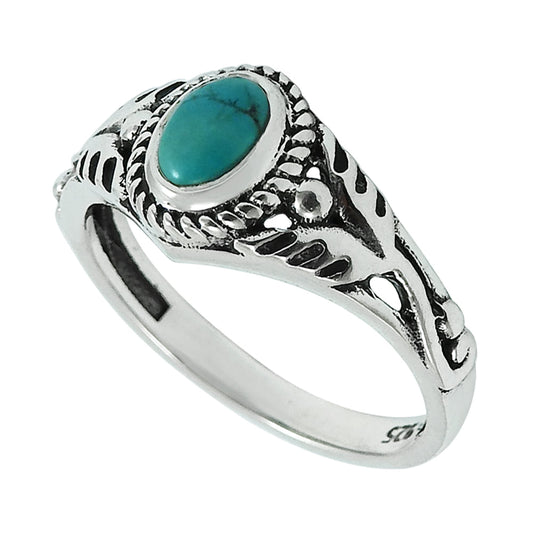 Natural Turquoise Gemstone 925 Silver Statement Ring For Girls Y15