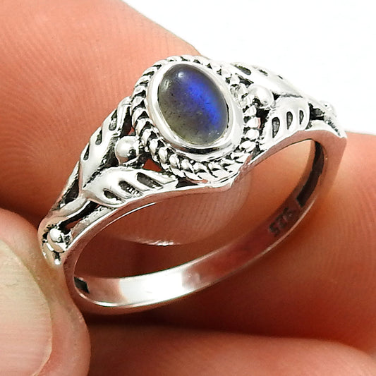 Gift For Woman Natural Labradorite Tribal Ring 925 Silver Jewelry F33