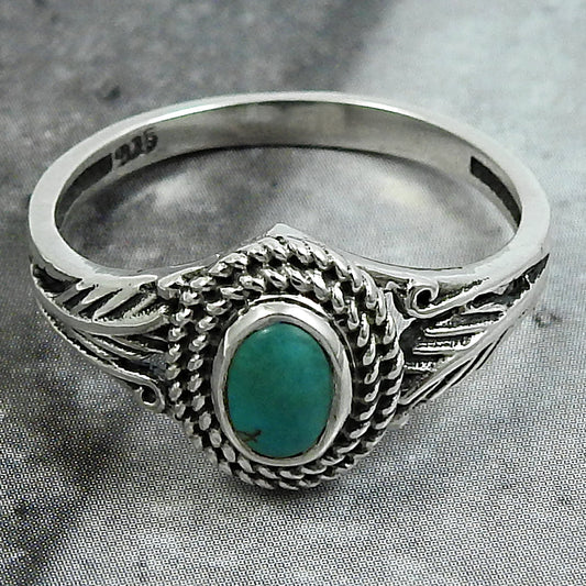 Gift For Woman Cocktail Bohemian Ring 925 Silver Natural Turquoise A1