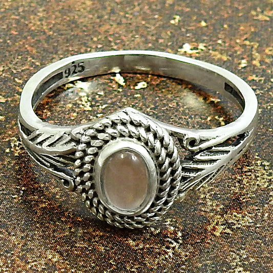 Gift For Her Natural Rose Quartz Solitaire Ring 925 Sterling Silver Y16