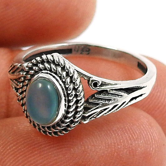 Natural Chalcedony Statement Bohemian Ring 925 Silver For Women D21