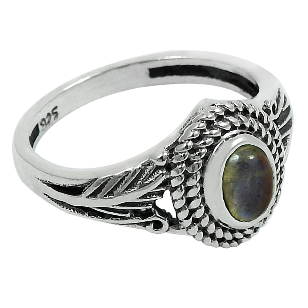 Oval Natural Labradorite Ethnic Handmade New Solitaire Ring Sterling Silver