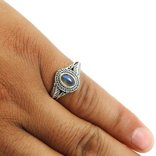 Oval Natural Labradorite Ethnic Handmade New Solitaire Ring Sterling Silver