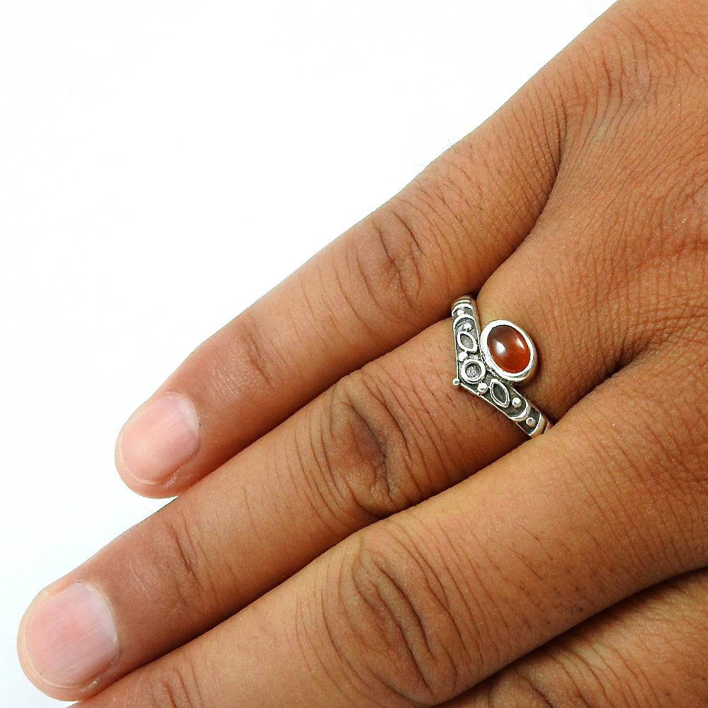 Gift For Woman Natural Carnelian Cocktail Crown Ring 925 Silver Z13