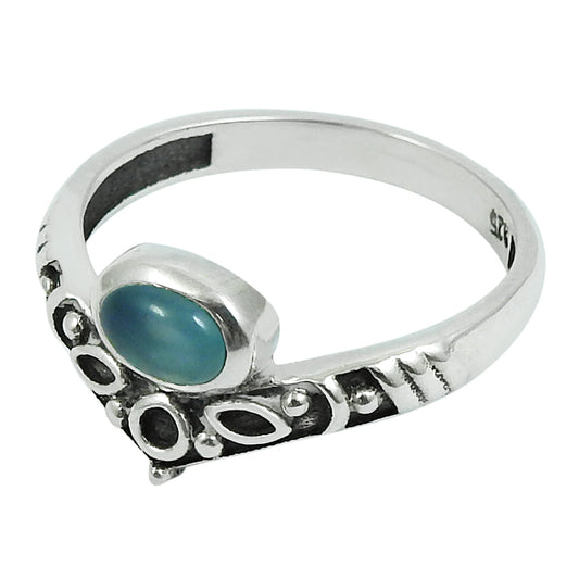 Gift For Woman 925 Silver Oval Shape Natural Chalcedony Crown Ring B11