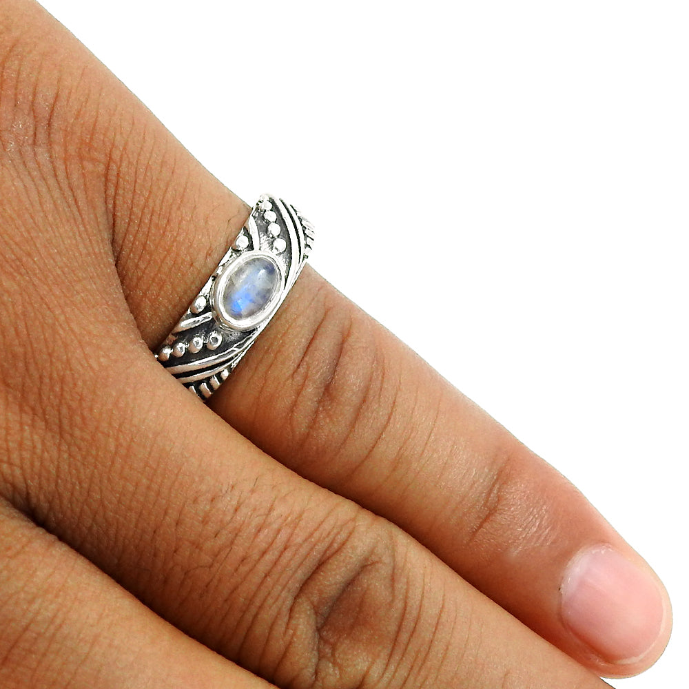 Natural Rainbow Moonstone Gemstone Statement White Ring 925 Silver W17