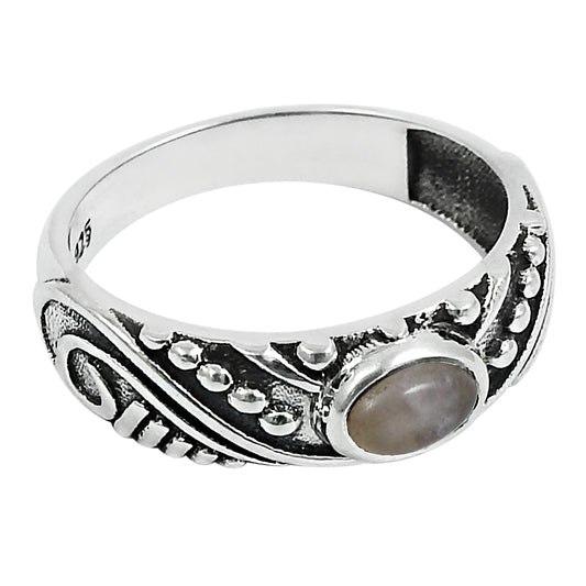 Woman Gift Band Natural Pink Rose Quartz Gemstone Ring 925 Silver B23