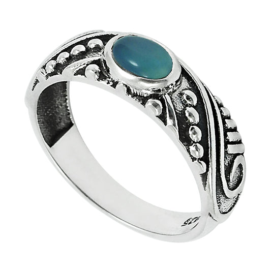 Natural Blue Chalcedony Gemstone Statement Ring 925 Sterling Silver Band