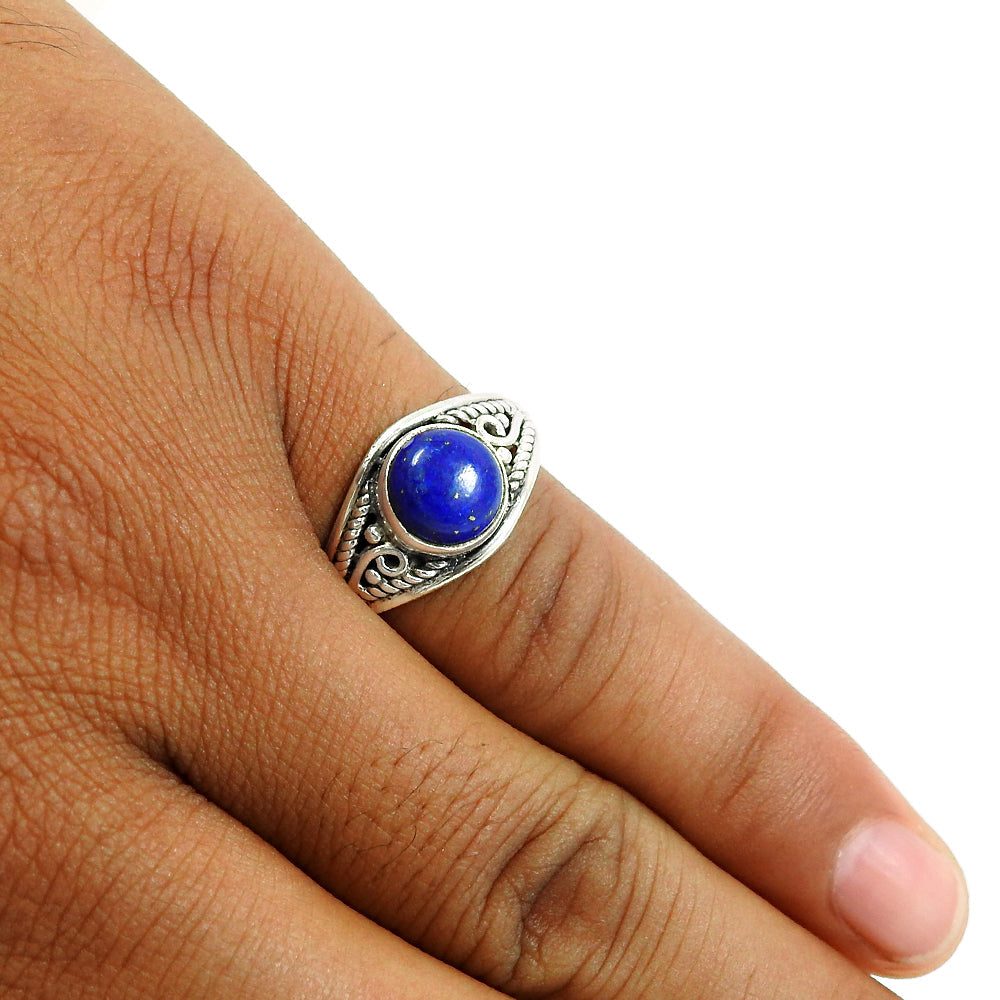 Natural Lapis Lazuli Gemstone Solitaire Tribal Blue Ring 925 Silver I24